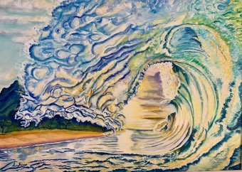 Peinture "La vague parfaite", peintre Angelo Ferro huile carton à la Jose Art Gallery