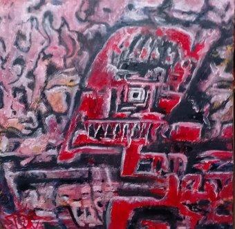 Painting "Something red" by painter Yuliya Vasina acrylic canvas at Jose Art Gallery