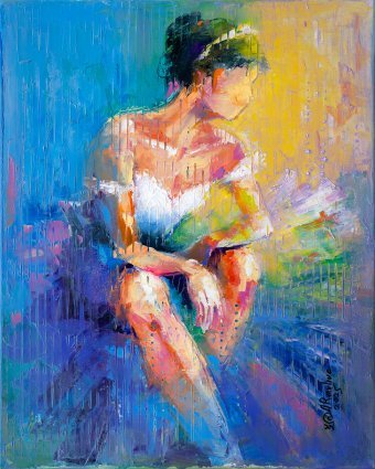 Painting "Between the acts" by painter Anna Ravliuc oil canvas at Jose Art Gallery