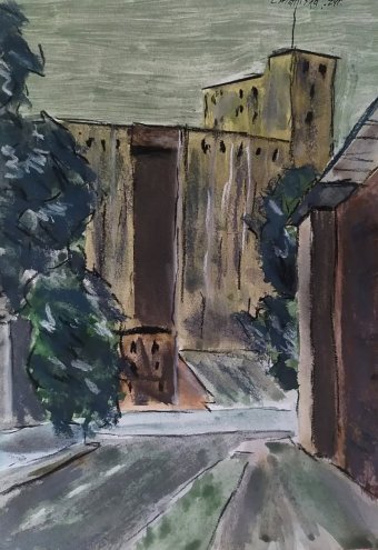 Gráfico "Camino a la fábrica", ilustrador Stanislav Bazylev pastel papel en Jose Art Gallery