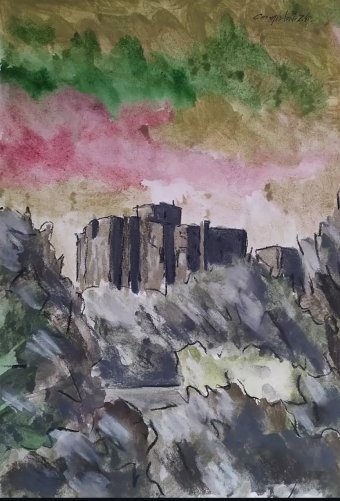 Graphique "Vue depuis la fenêtre de l'appartement", illustrateur Stanislav Bazylev aquarelle papier à la Jose Art Gallery