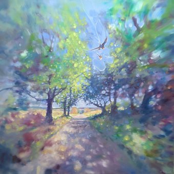 Pittura "Addio Rondini", pittore Gill Bustamante olio tela alla Jose Art Gallery