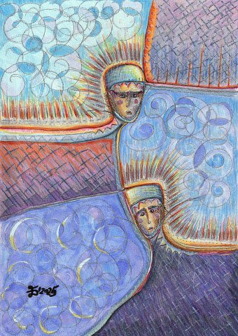 Peinture "Parallel Worlds", peintre Ewa Dura technique mixte papier à la Jose Art Gallery