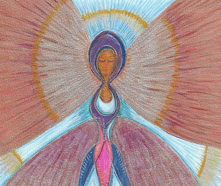 Additional view 1: Expressionism Portrait Painting Equinox by painter Ewa Dura mixed method paper 