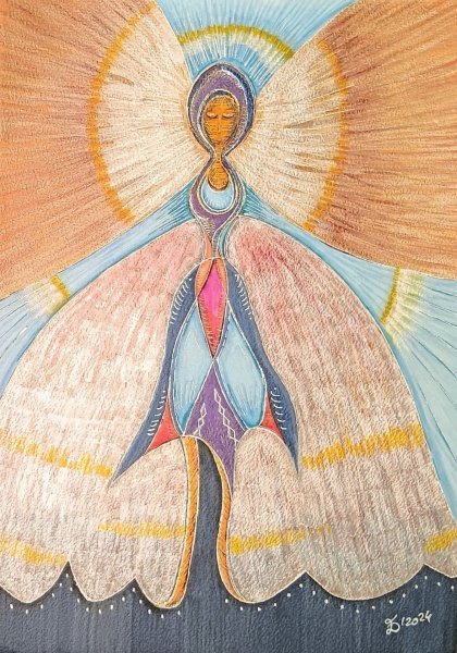 Additional view 3: Expressionism Portrait Painting Equinox by painter Ewa Dura mixed method paper 