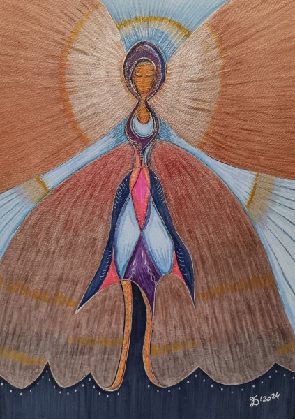 Additional view 4: Expressionism Portrait Painting Equinox by painter Ewa Dura mixed method paper 