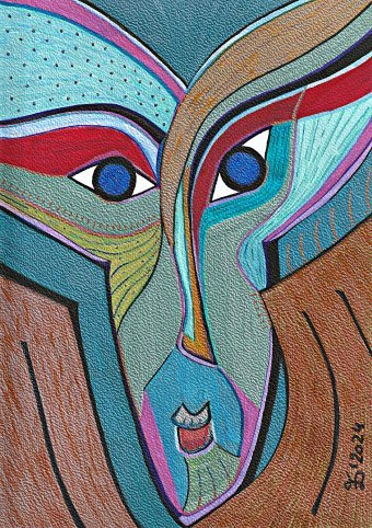 Peinture "The Night Face", peintre Ewa Dura technique mixte papier à la Jose Art Gallery