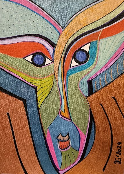 Additional view 1: Expressionism Portrait Painting The Night Face by painter Ewa Dura mixed method paper 