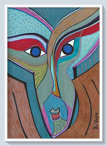 Additional view 3: Expressionism Portrait Painting The Night Face by painter Ewa Dura mixed method paper 