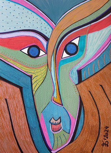 Additional view 6: Expressionism Portrait Painting The Night Face by painter Ewa Dura mixed method paper 