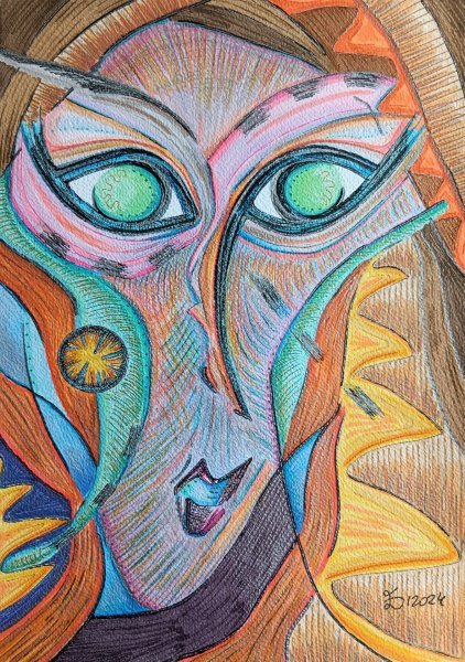 Additional view 2: Expressionism Portrait Painting The Midday Face by painter Ewa Dura mixed method paper 
