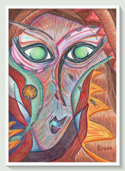 Additional view 3: Expressionism Portrait Painting The Midday Face by painter Ewa Dura mixed method paper 
