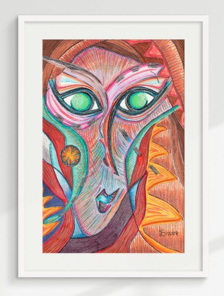 Additional view 4: Expressionism Portrait Painting The Midday Face by painter Ewa Dura mixed method paper 