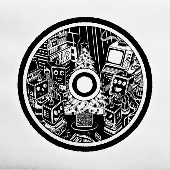 Графика "Новогодняя магия и роботы в черно-белом", иллюстратор #artdjartem чернила бумага в Jose Art Gallery