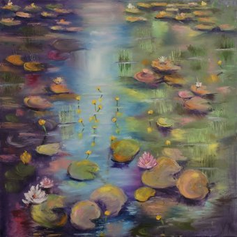 Peinture "Petites fleurs jaunes", peintre Nina Tvauri huile toile à la Jose Art Gallery