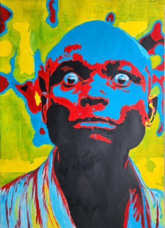 Painting "The Silent Observer No.2" by painter Ovwede Efe Art acrylic paper at Jose Art Gallery