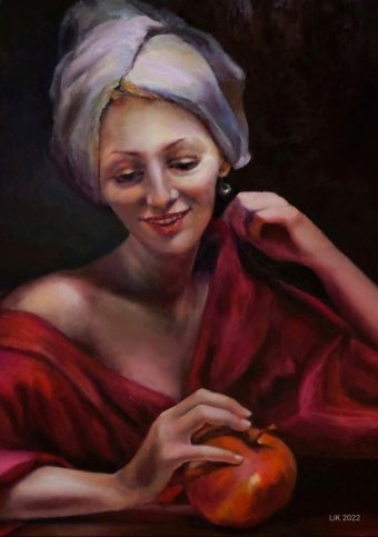 Painting "Temptation: Enchanting Femininity" by painter Liliana Kovhuto oil canvas at Jose Art Gallery