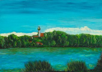 Peinture "Kaufering de Cisjordanie", peintre Christopher Rehm huile bois à la Jose Art Gallery