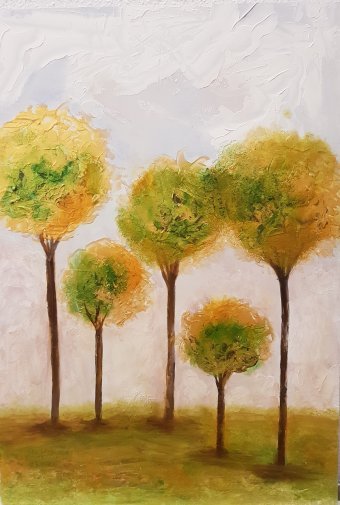 Pintura "Bosque Dorado en Luz de Otoño", pintor Mercedes Gordo óleo madera en Jose Art Gallery