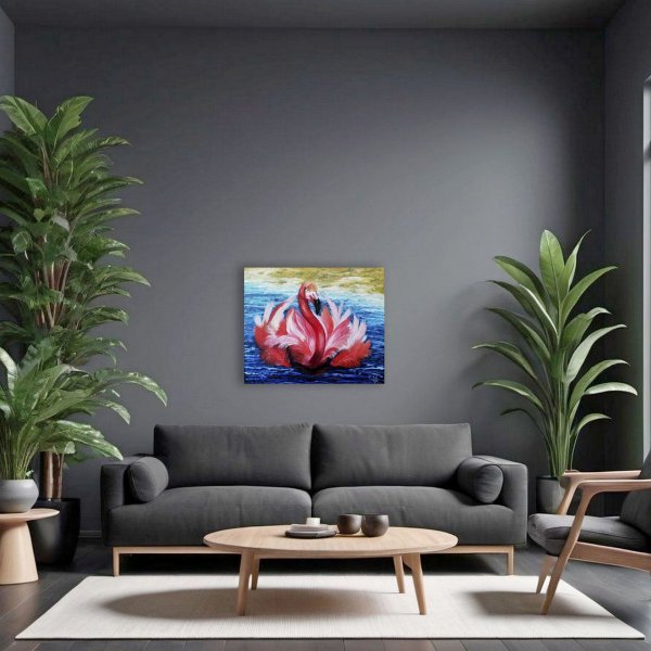 Additional view 7: Impressionism Animal Painting Pink Flamingo by painter Iryna Fedarava oil canvas 