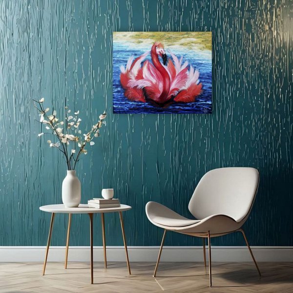 Additional view 8: Impressionism Animal Painting Pink Flamingo by painter Iryna Fedarava oil canvas 