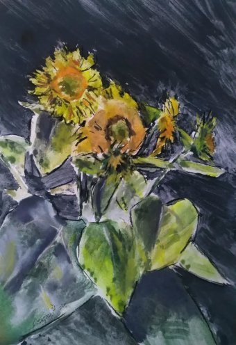 Graphique "Tournesols", illustrateur Stanislav Bazylev aquarelle papier à la Jose Art Gallery