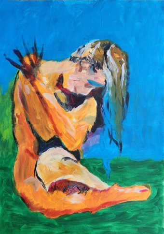 Painting "Radiant Solitude" by painter Ovwede Efe Art acrylic paper at Jose Art Gallery