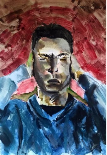 Graphique "Dans le flux d'informations", illustrateur Stanislav Bazylev aquarelle papier à la Jose Art Gallery