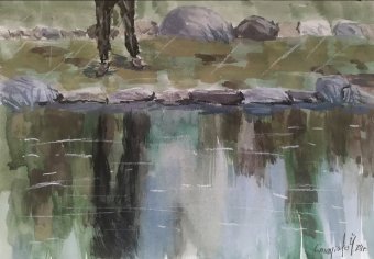 Graphique "Près du réservoir", illustrateur Stanislav Bazylev aquarelle papier à la Jose Art Gallery