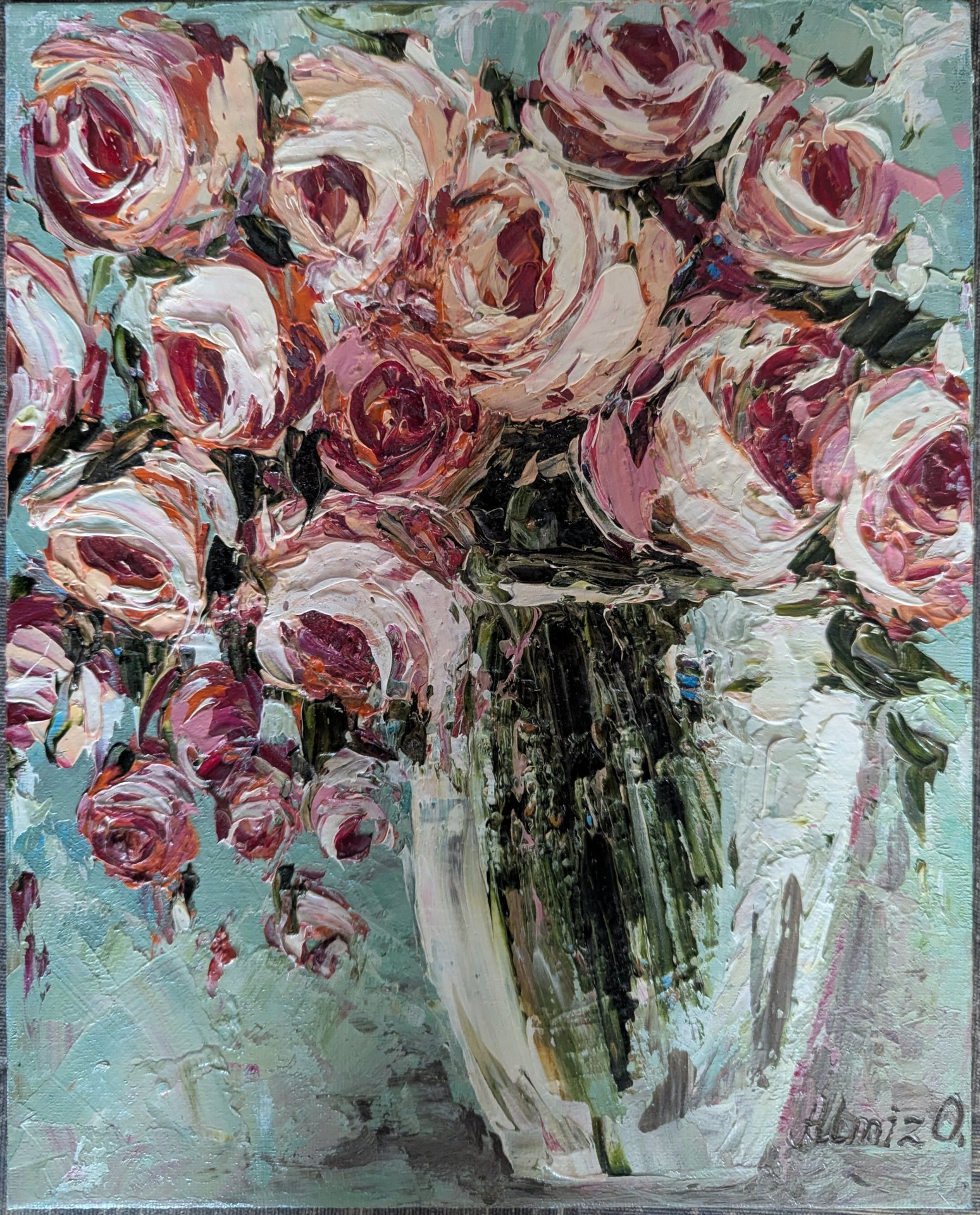 Light Roses Harmony in Contemporary Design Painting by Oksana Almiz