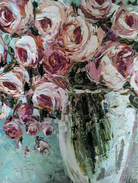 Light Roses Harmony in Contemporary Design Painting by Oksana Almiz