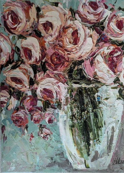 Light Roses Harmony in Contemporary Design Painting by Oksana Almiz
