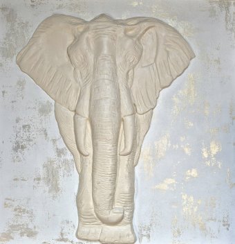 Живопись "Величественный слон: барельеф белой фактуры", живописец Юлія Сухоносова смешанная техника гипс в Jose Art Gallery