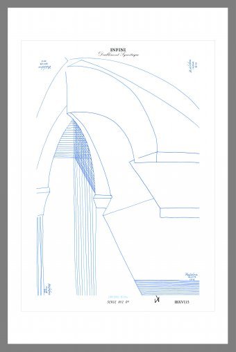 Gráfico "INFINI BLEAU, SERIE XVI, 0°,15", ilustrador Sapiente.INFINI.Symetrique tinta papel en Jose Art Gallery
