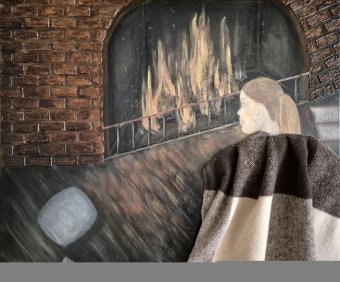 Peinture "Soirée au coin du feu", peintre Yuliya Suhonosova technique mixte toile à la Jose Art Gallery