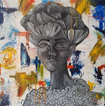 Painting "The Flower That Lost Its Color: Pain and Feminine Beauty" by painter Barbara Luz acrylic canvas at Jose Art Gallery