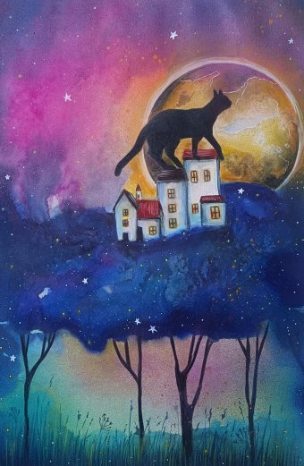 Malerei "Nachtspaziergang", maler/-in Evgenia Smirnova Aquarellfarbe Papier in der Jose Art Gallery