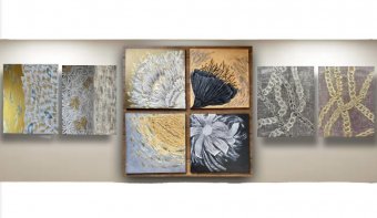 Painting "Luxurious collection of paintings: the light of gold and silver" by painter Yuliya Suhonosova mixed method canvas at Jose Art Gallery