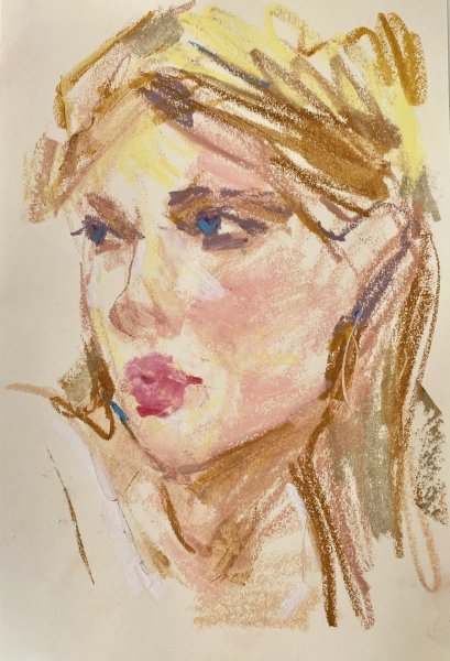 Additional view 1: Contemporary Art Portrait Drawing Pensive by illustrator Tetiana Shendryk pastel paper 