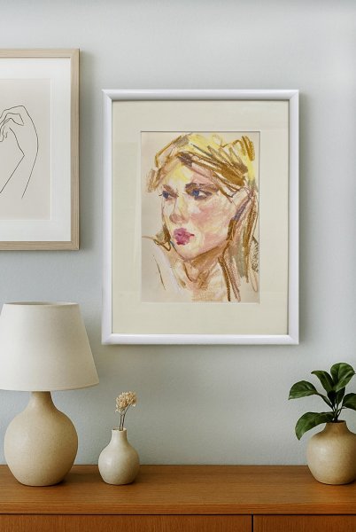 Additional view 2: Contemporary Art Portrait Drawing Pensive by illustrator Tetiana Shendryk pastel paper 