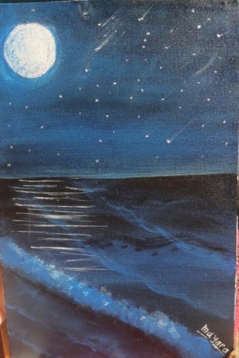 Живопись "Ночной пляж", живописец Mayara Aredes Silva чернила холст в Jose Art Gallery