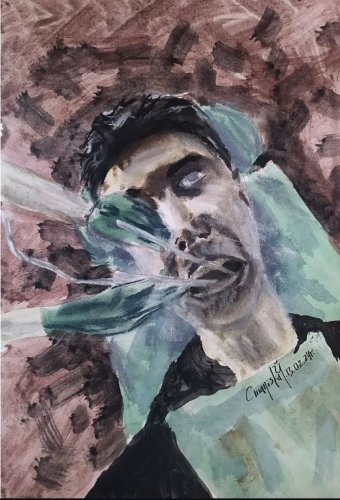 Graphique "Chez le dentiste", illustrateur Stanislav Bazylev aquarelle papier à la Jose Art Gallery