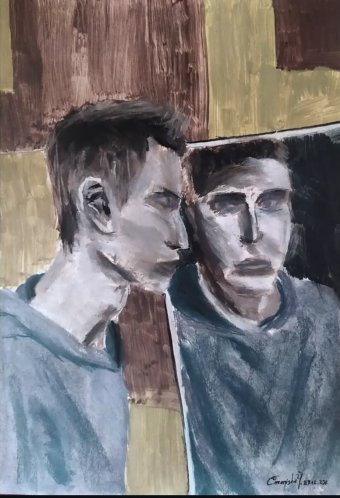 Graphique "Autoportrait au miroir", illustrateur Stanislav Bazylev aquarelle papier à la Jose Art Gallery