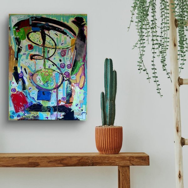 Additional view 3: Contemporary Art Flower Painting A Universe of Colors and Secrets by painter A.fe ink canvas 