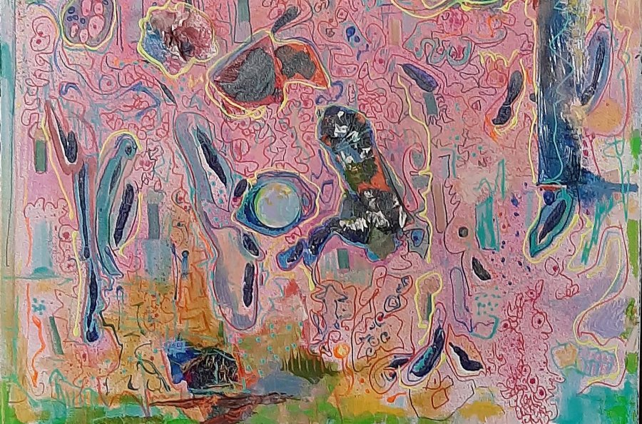 Additional view 1: Abstract Flower Painting Fragments of the Lost Garden by painter A.fe mixed method canvas 