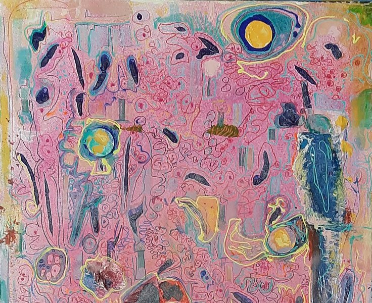 Additional view 2: Abstract Flower Painting Fragments of the Lost Garden by painter A.fe mixed method canvas 