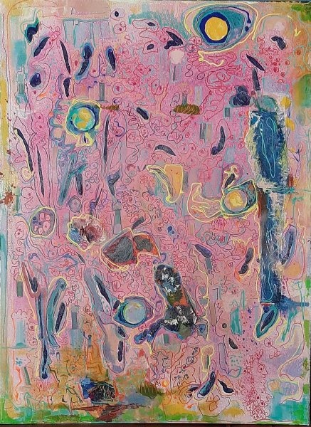 Additional view 3: Abstract Flower Painting Fragments of the Lost Garden by painter A.fe mixed method canvas 