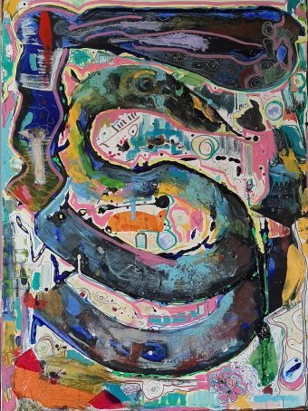 Painting "Silence in Motion: Contemporary Expression" by painter A.fe mixed method canvas at Jose Art Gallery