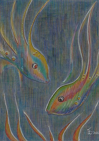 Drawing "The Water Tales I" by illustrator Ewa Dura mixed method paper at Jose Art Gallery