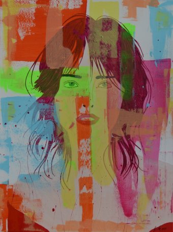 Pintura "Retrato moderno con espátula de colores", pintor Goswin Houy acrílico lienzo en Jose Art Gallery